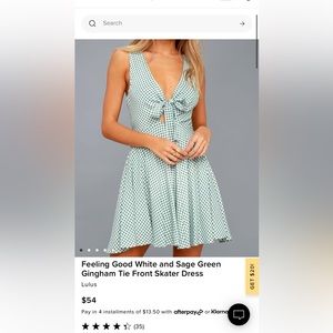 Lulus feeling good white and sage green gingham tie front skater dress